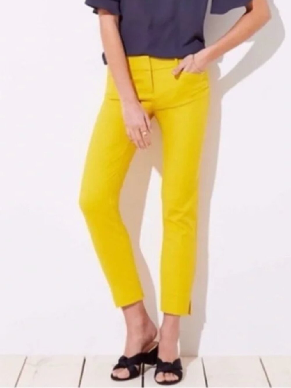 LOFT Marisa The Riviera Pant Womens 10 Yellow Mid Rise Career Workwear Ankle